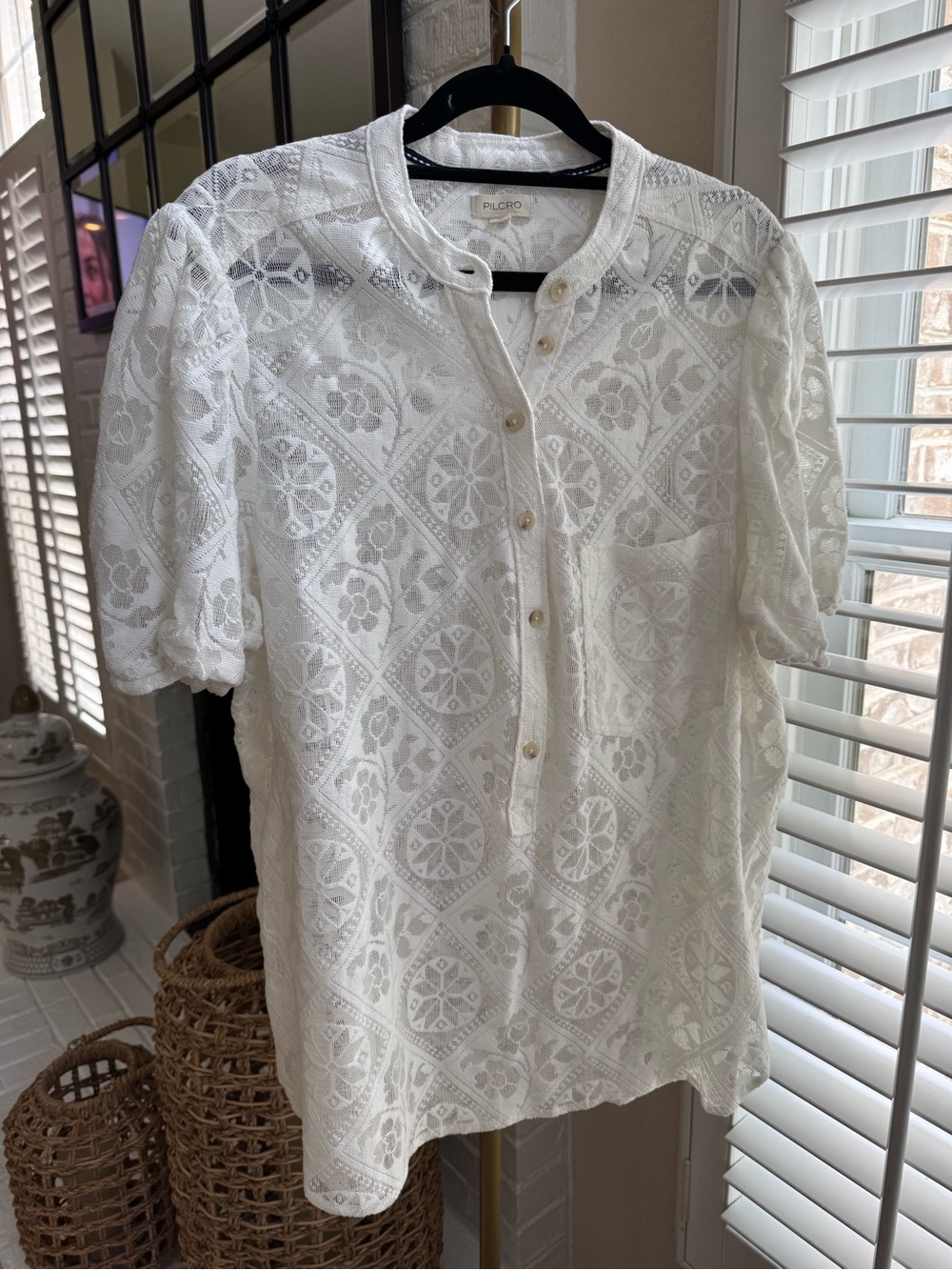 Anthropologie Pilcro Quincy Lace Short-Sleeve Blouse
